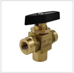 Brass 3 Way Ball Valve 1/8 Female NPT Instrument Panel Mount 1500 psi L Port